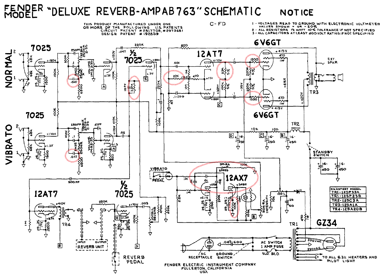 1964 Reverb Deluxe Fender Amp Wiring Diagram - Artus