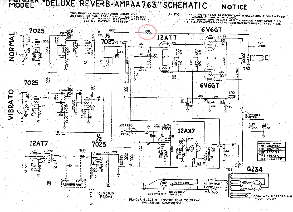 Fender Deluxe Tube Chart