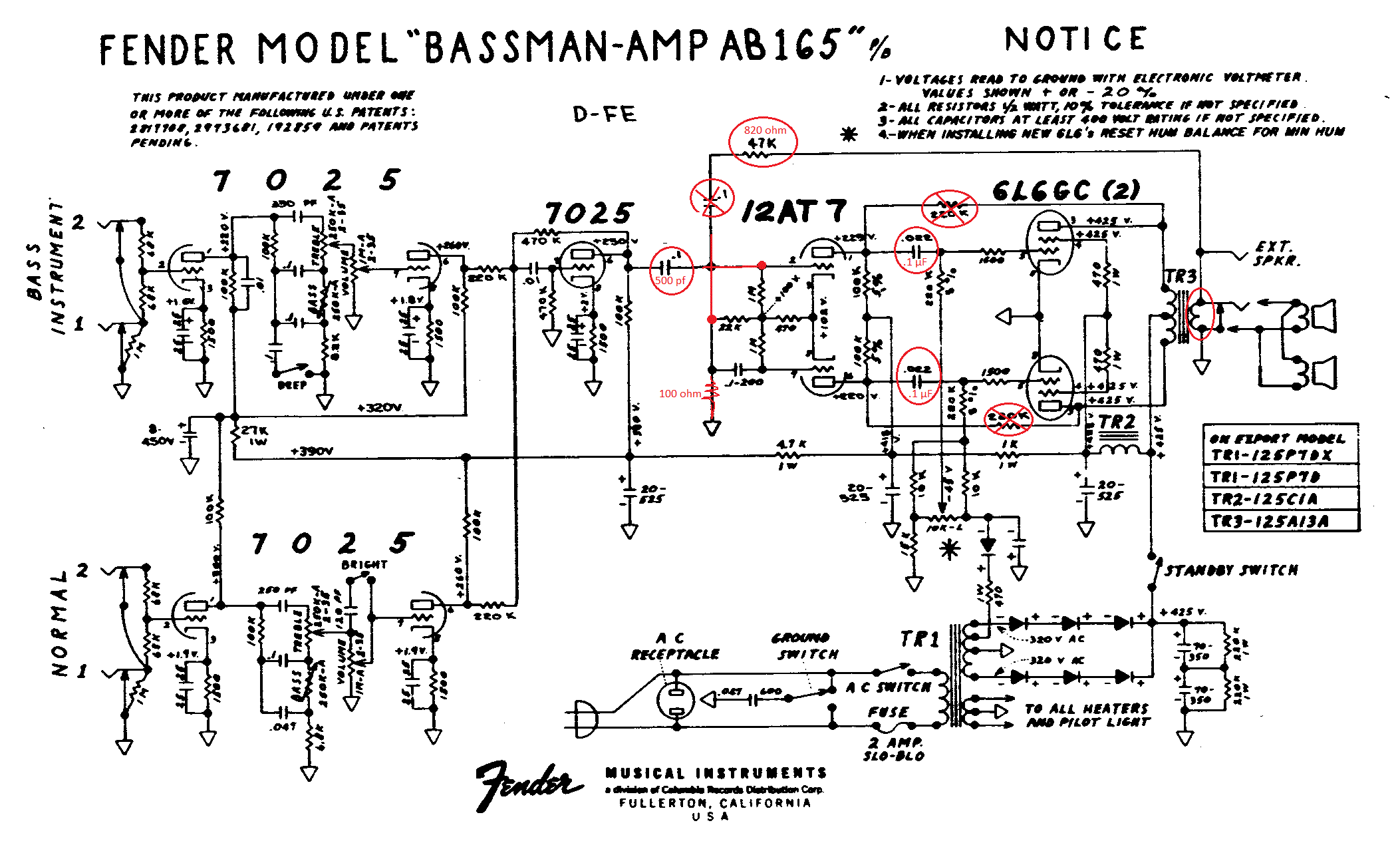 Fender Bassman Tube Chart