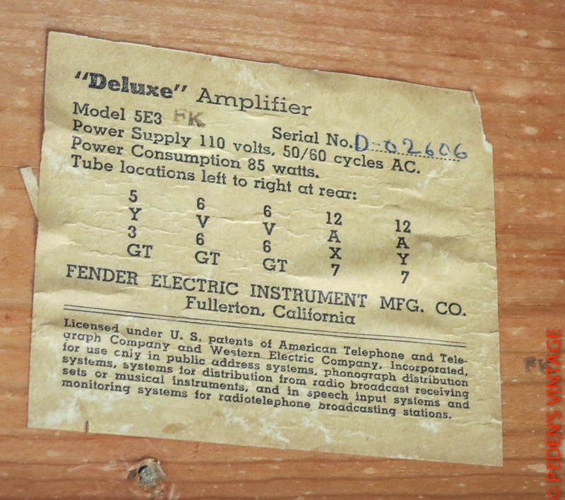 Fender Deluxe Tube Chart