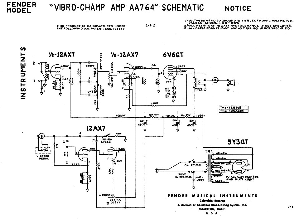 Fender champ amp aa764 schematic definition